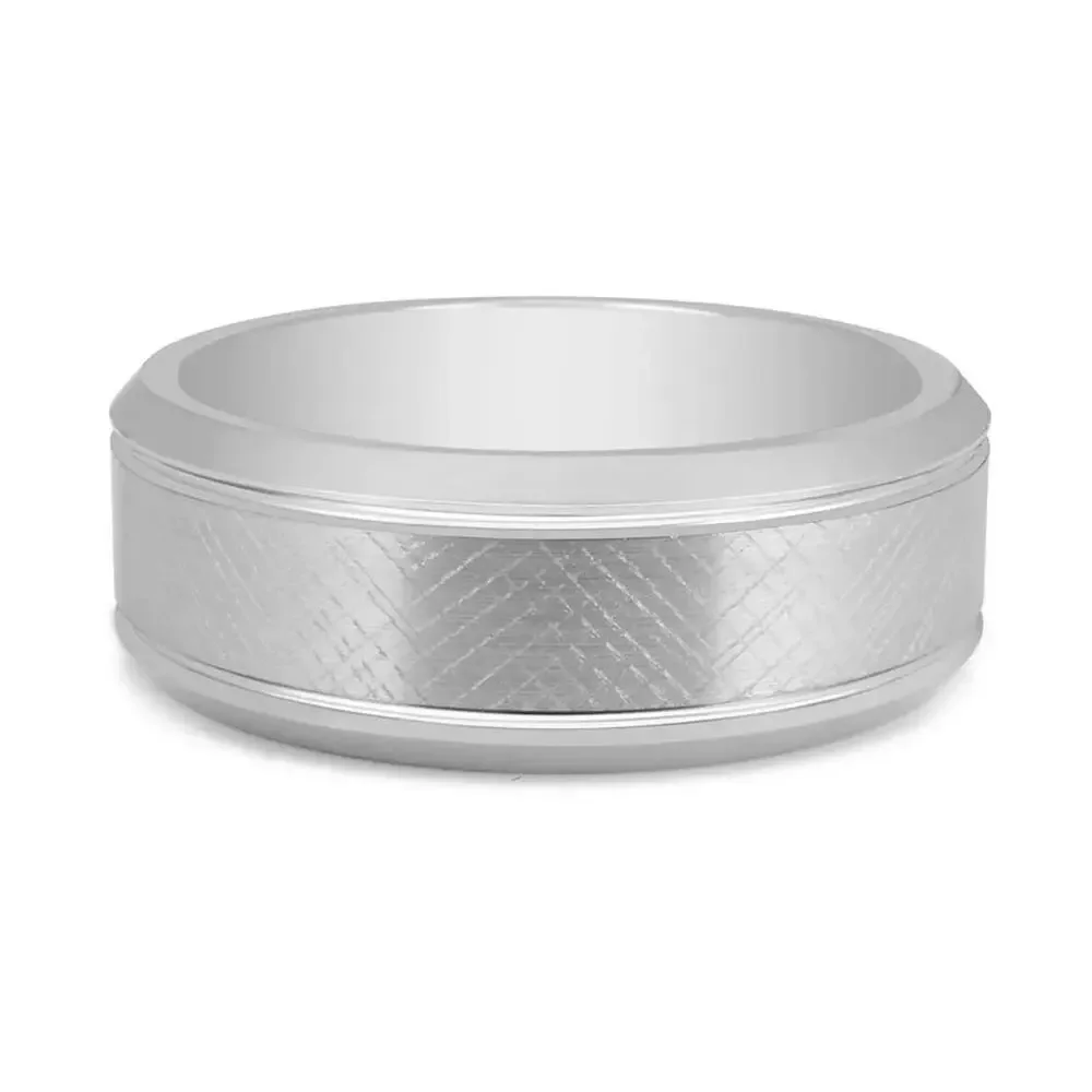 Men's Textured Bevel Band Plated Tantalum Silver Size 9.5 New